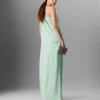 Robe longue asymétrique drapée à maillons en cristal sans plomb Robe longue asymétrique drapée à maillons en cristal sans plomb