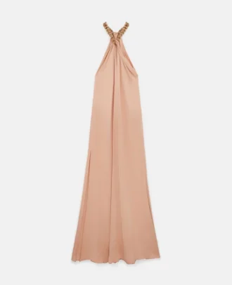 Robe longue en satin à col licou et chaîne