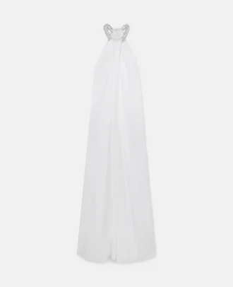 Robe longue en satin à dos nu et cristaux