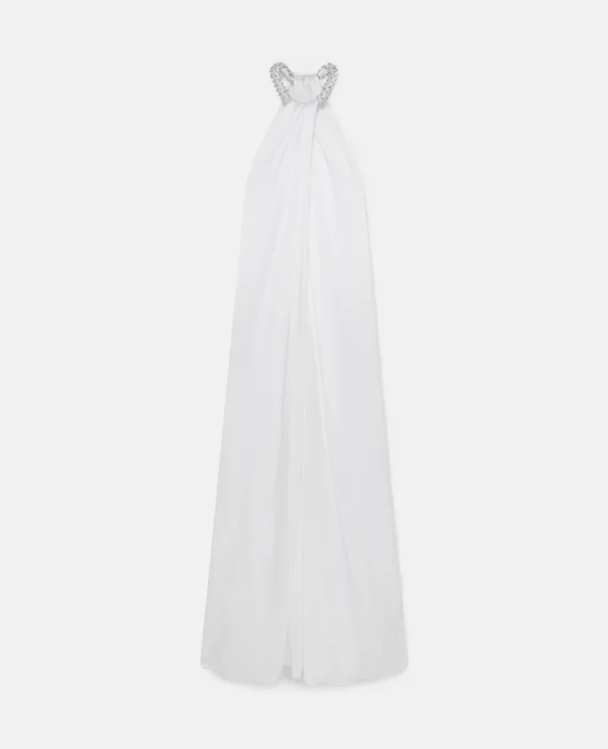 Robe longue en satin à dos nu et cristaux Robe longue en satin à dos nu et cristaux