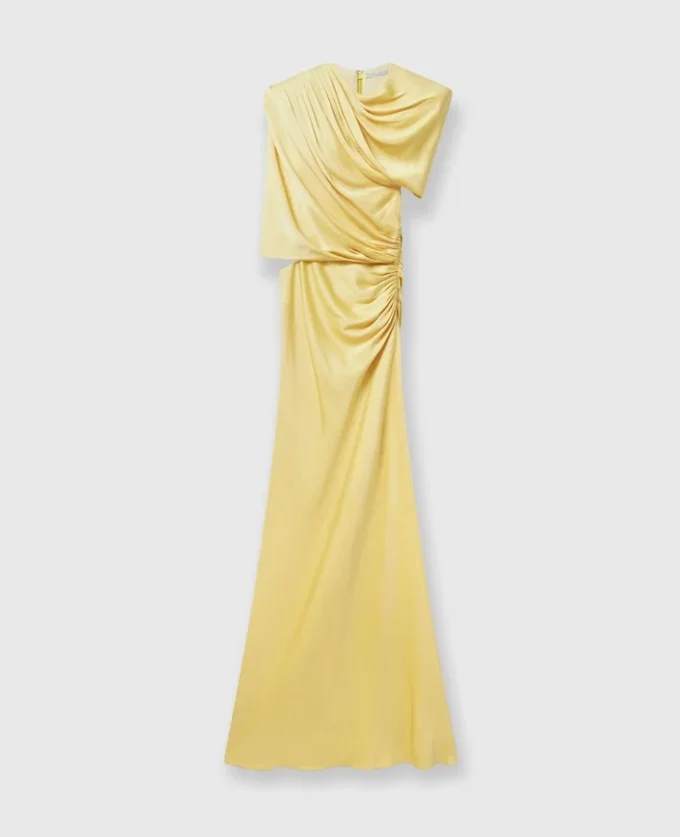 Robe longue à manches courtes en satin