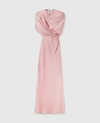 Robe longue à manches courtes en satin