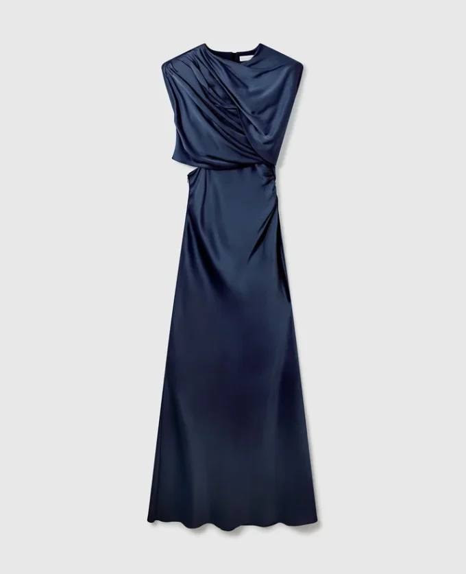 Robe longue à manches courtes en satin