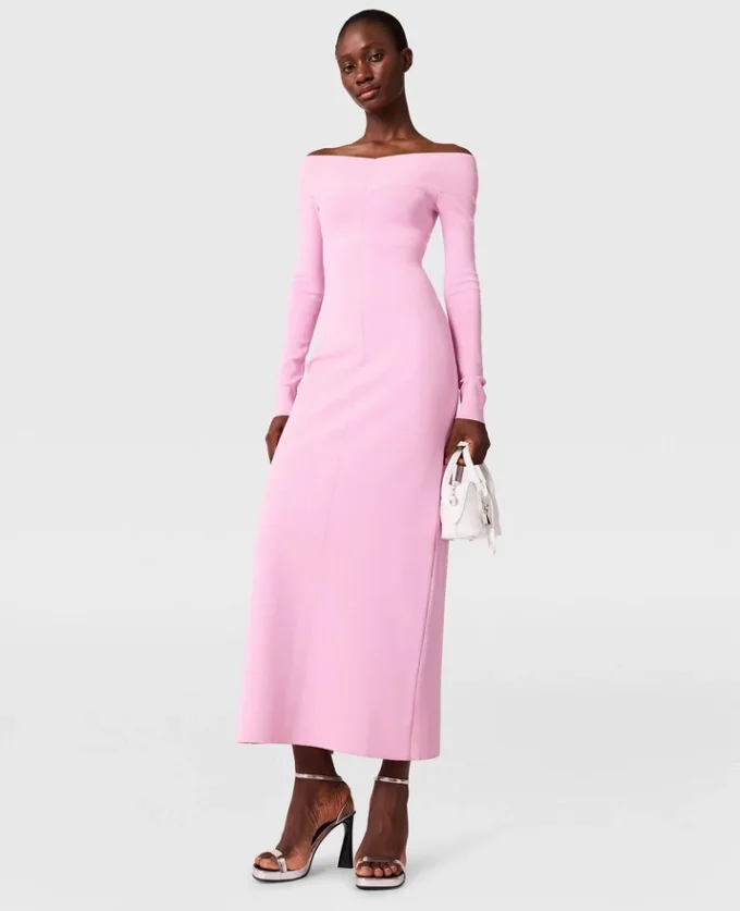 Robe longue à manches longues en maille compacte