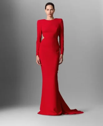 Robe longue à manches longues et dos nu