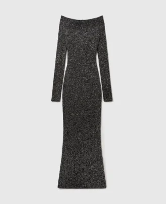 Robe longue à paillettes et épaules dénudées