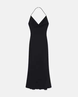Robe longue plongeante à dos nu et cristaux