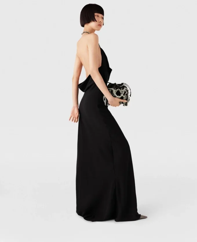 Robe longue plongeante à dos nu et cristaux Robe longue plongeante à dos nu et cristaux
