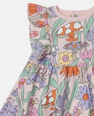 Robe à manches courtes et plissée imprimée Woodland