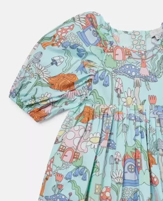 Robe à manches courtes plissée imprimé forêt
