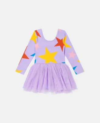 Robe à manches longues avec jupe en tulle imprimée d&rsquo;étoiles