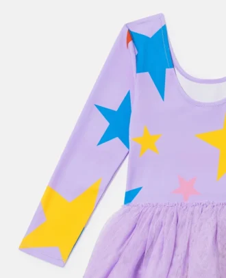 Robe à manches longues avec jupe en tulle imprimée d&rsquo;étoiles