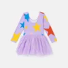 Robe à manches longues avec jupe en tulle imprimée d’étoiles Robe à manches longues avec jupe en tulle imprimée d’étoiles