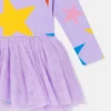 Robe à manches longues avec jupe en tulle imprimée d’étoiles Robe à manches longues avec jupe en tulle imprimée d’étoiles