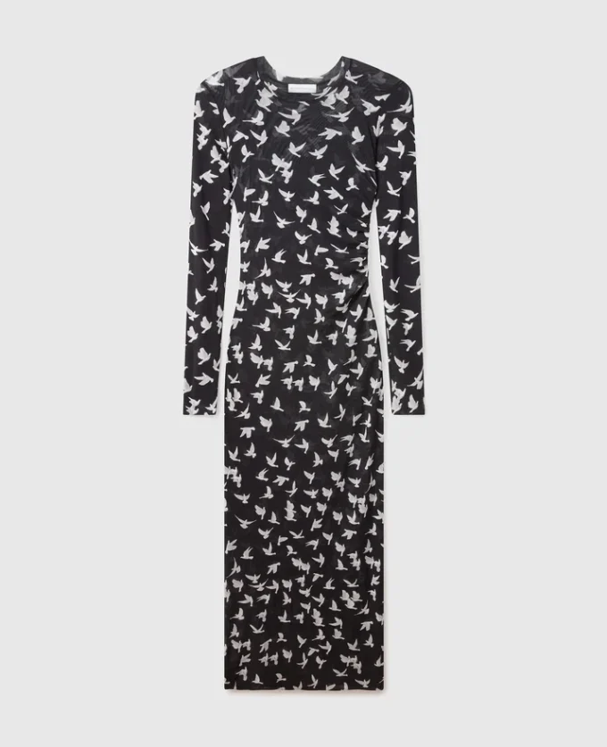 Robe à manches longues en maille imprimée tourterelle Robe à manches longues en maille imprimée tourterelle