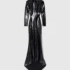 Robe à manches longues et dos nu à paillettes Robe à manches longues et dos nu à paillettes
