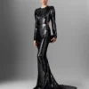 Robe à manches longues et dos nu à paillettes Robe à manches longues et dos nu à paillettes