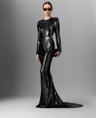 Robe à manches longues et dos nu à paillettes Robe à manches longues et dos nu à paillettes