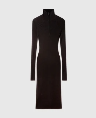 Robe midi en maille côtelée à col zippé