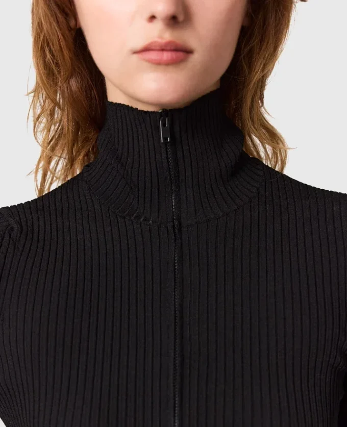 Robe midi en maille côtelée à col zippé