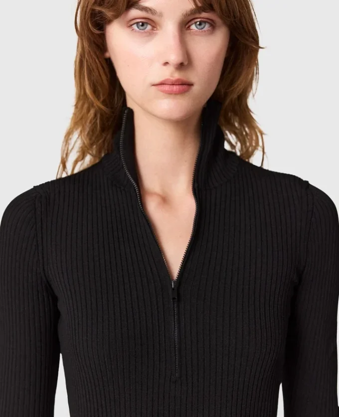 Robe midi en maille côtelée à col zippé