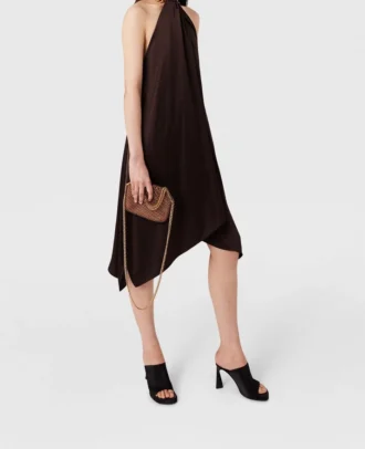 Robe midi en satin à col licou et chaîne