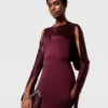 Robe midi en satin à manches cape et découpes