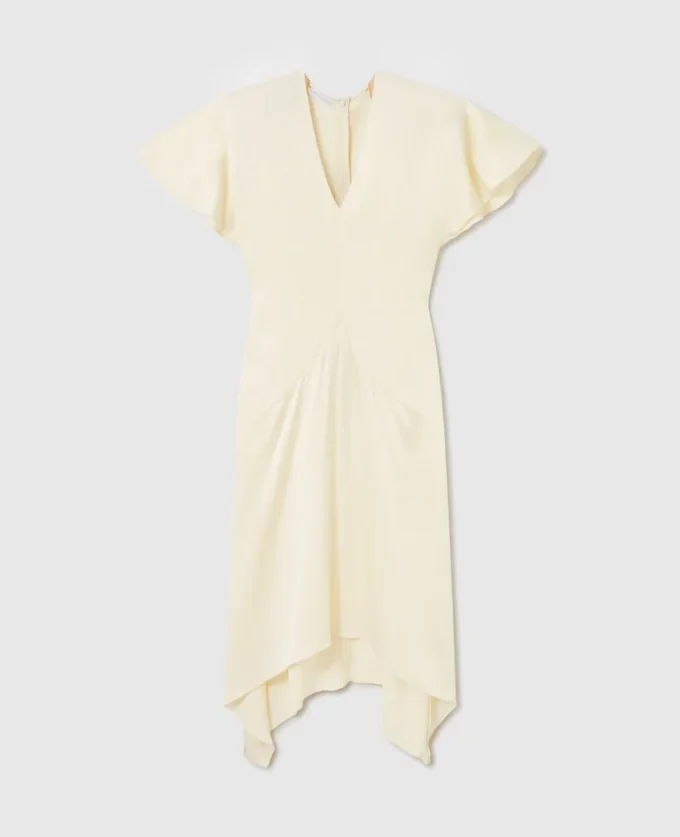 Robe midi en satin à manches courtes et encolure en V Robe midi en satin à manches courtes et encolure en V