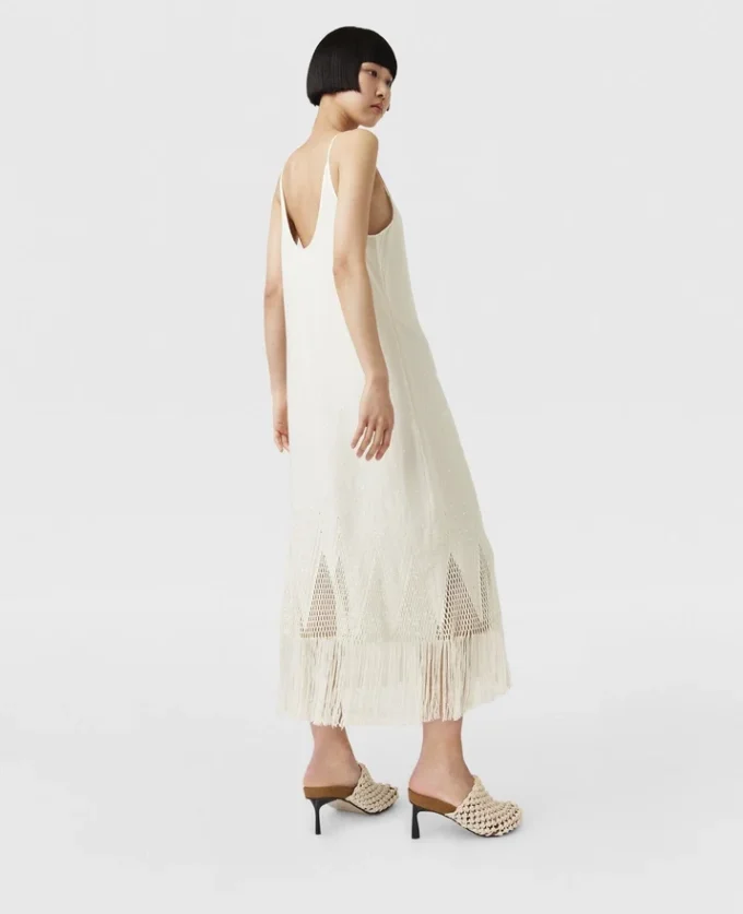 Robe midi à franges en maille ajourée Robe midi à franges en maille ajourée
