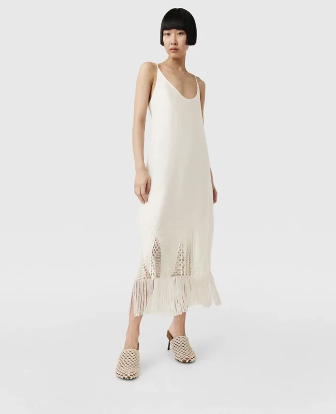Robe midi à franges en maille ajourée Robe midi à franges en maille ajourée