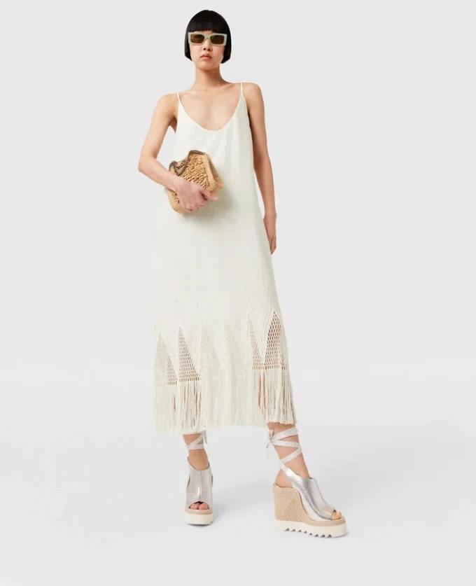 Robe midi à franges en maille ajourée Robe midi à franges en maille ajourée