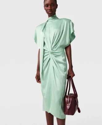 Robe midi à manches cape, dos nu et torsadée