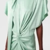 Robe midi à manches cape, dos nu et torsadée