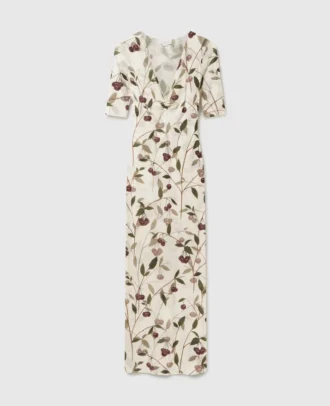 Robe midi à manches courtes en maille imprimée cerises