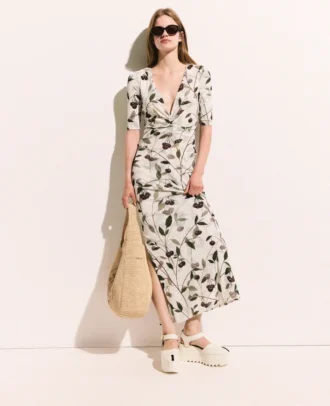 Robe midi à manches courtes en maille imprimée cerises