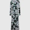Robe midi à manches longues en maille florale Robe midi à manches longues en maille florale