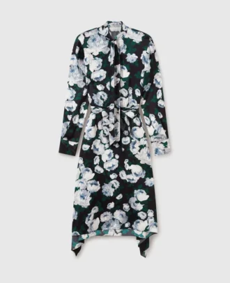 Robe midi à manches longues en maille florale