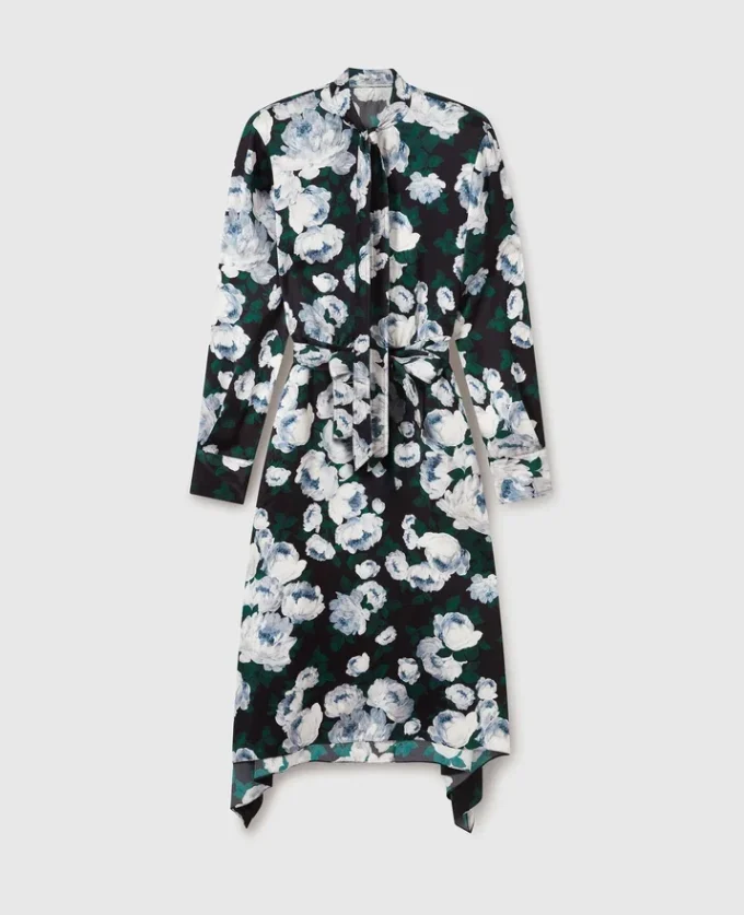 Robe midi à manches longues en maille florale Robe midi à manches longues en maille florale