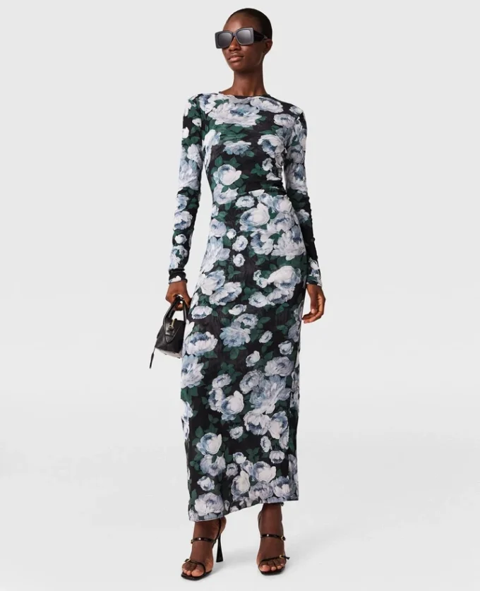 Robe midi à manches longues en maille florale Robe midi à manches longues en maille florale