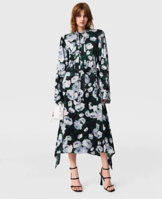 Robe midi à manches longues en maille florale