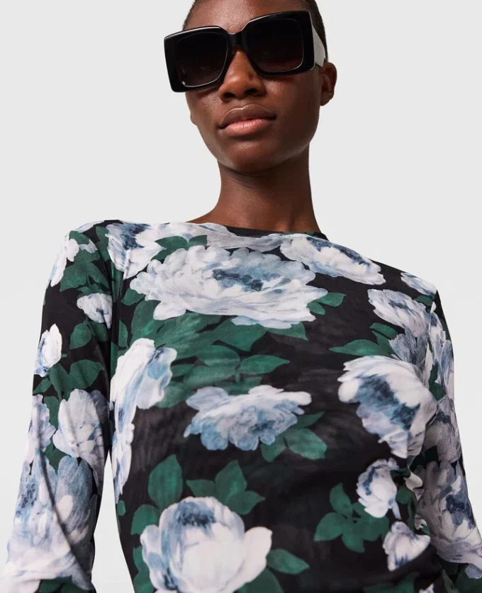 Robe midi à manches longues en maille florale Robe midi à manches longues en maille florale