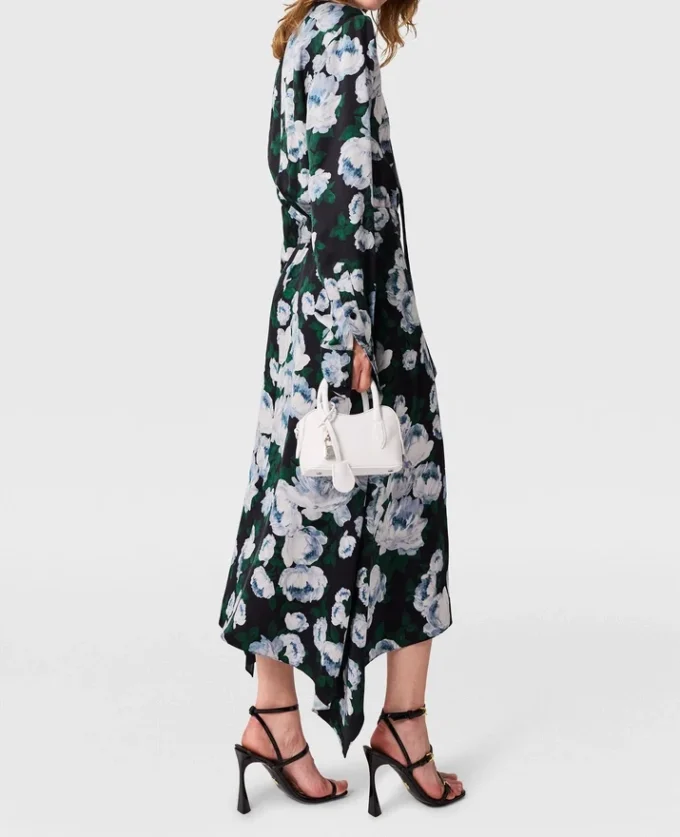 Robe midi à manches longues en maille florale Robe midi à manches longues en maille florale