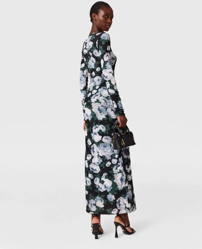 Robe midi à manches longues en maille florale Robe midi à manches longues en maille florale