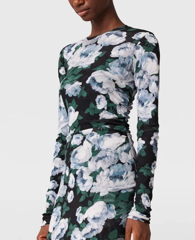 Robe midi à manches longues en maille florale Robe midi à manches longues en maille florale