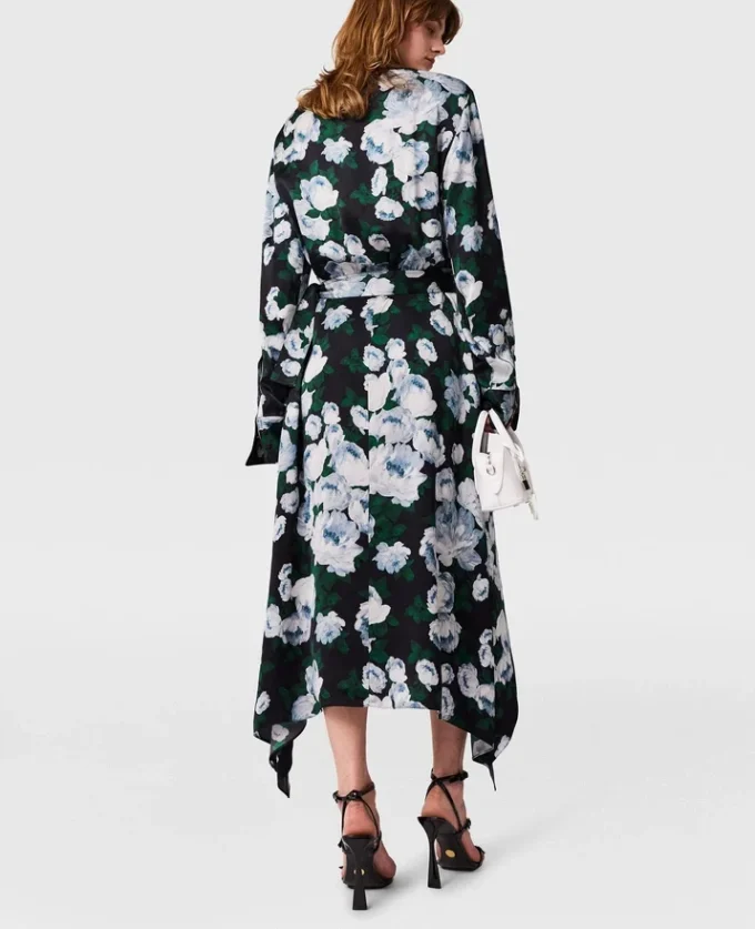 Robe midi à manches longues en maille florale Robe midi à manches longues en maille florale
