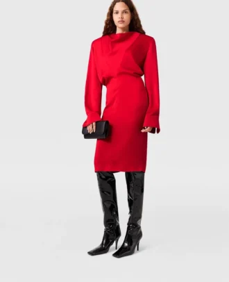 Robe midi à manches longues et col bénitier