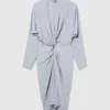 Robe midi à manches longues et devant torsadé Robe midi à manches longues et devant torsadé