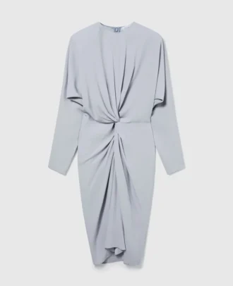 Robe midi à manches longues et devant torsadé