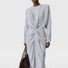 Robe midi à manches longues et devant torsadé Robe midi à manches longues et devant torsadé