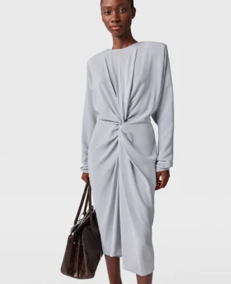 Robe midi à manches longues et devant torsadé